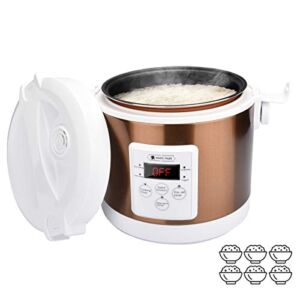 HOMCORT 2.0L Mini Rice Cooker, 25 Minutes Fast Cooking, 3 Cups (Uncooked), with Non-stick Pot, Keep Warm Function, for Soup, Rice, Stews, Grains & Oatmeal – Gold