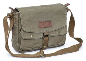 Gootium Canvas Messenger Bag – Vintage Crossbody Shoulder Bag Military Satchel, Olive Brown