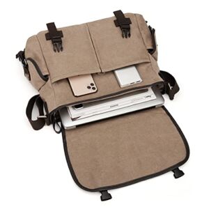 Messenger Bag for Men,crossbody bags aesthetic,Water Resistant Unisex Classic Military Canvas Shoulder Bag,14 Inch Laptop bag,School Bookbag,Multi-pocket,Brown