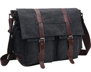 IBLUE Laptop Messenger Bag(15.6” Laptop Bag)&Canvas Leather Shoulder Briefcase 15.6” Satchel Computer Bags,#2138 (GREY)