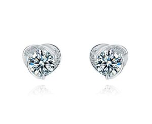 5mm, 1 Cttw Brilliant-Cut Created Moissanite Main Stone | Glittered with High End CZ Side Stone | White Gold Plated Sterling Silver | Elegant Heart Shape Design | D Color, VVS1 Clarity Earrings