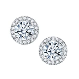 2CT Moissanite Earrings for Women, D Color VVS1 Clarity Halo Brilliant Lab Grown Moissanite Stud Earrings Hypoallergenic Solid S925 Sterling Silver Round Cut Moissanite Earrings for Women Jewelry Gift