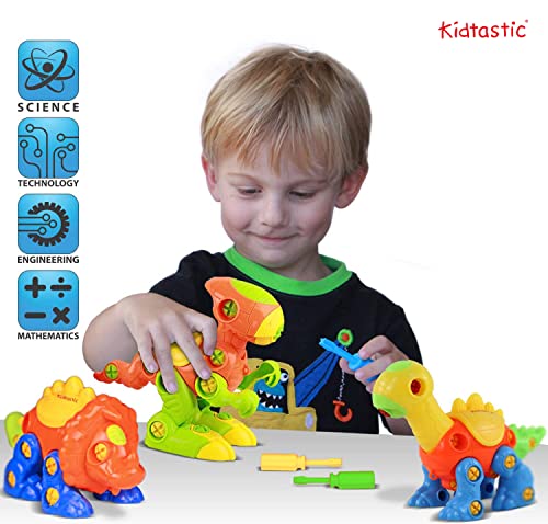 Kidtastic Dinosaur Toys, STEM Learning (106 pieces), Take Apart Fun (Pack of 3), Construction Engineering Building Play Set For Boys Girls Toddlers, Best Toy Gift Kids Ages 3yr – 6yr, 3 Years and Up | The Storepaperoomates Retail Market - Fast Affordable Shopping