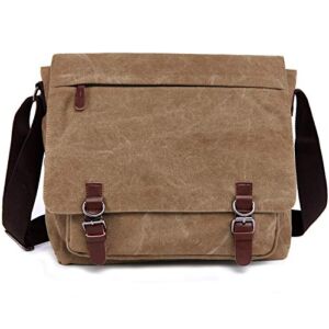Canvas Messenger Bag for Men Women,Travel Satchel Shoulder bag 15.6 Inch Laptop Bags Business (Coffee)