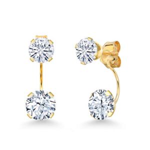 14K Yellow Gold Stud Earrings Set with Round Hearts And Arrows White Created Sapphire and Forever Classic Created Moissanite 3.00cttw from Charles & Colvard
