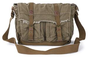 Gootium Canvas Messenger Bag – Vintage Shoulder Bag Frayed Style Boho Purse, Olive Brown