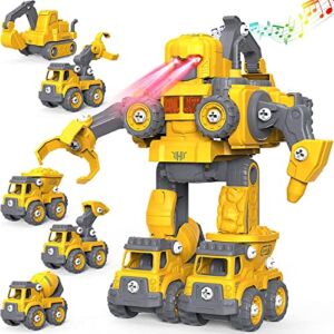 TOYABI Toys for 5+ Year Old Boys -5 in 1 Take Apart Robot Toys STEM Transform Robot Construction Building Toys Trucks for 4 5 6 7 Year Old Kids Christmas Birthday Gift