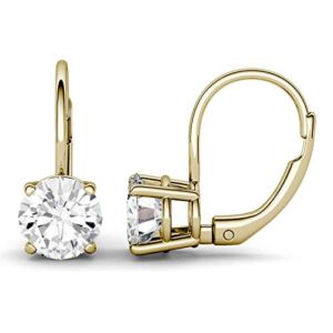 14K Yellow Gold Moissanite by Charles & Colvard 6.5mm Round Leverback Earrings, 2.00cttw DEW