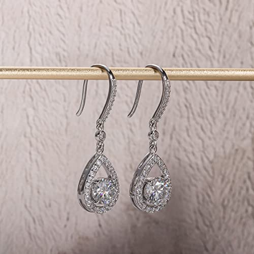 2ct Moissanite Cushion Dangle Halo Drop Earrings, D Color Lab Created Diamond Sterling Silver Luxury Hook Earrings for Women with GRA Certificate (Round Cut) | The Storepaperoomates Retail Market - Fast Affordable Shopping