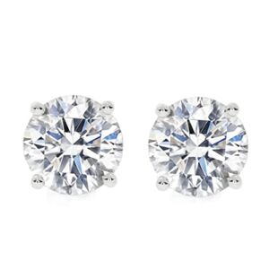 Sterling Silver Round Brilliant Cut Moissanite Earrings Stud (2 CT.T.W)