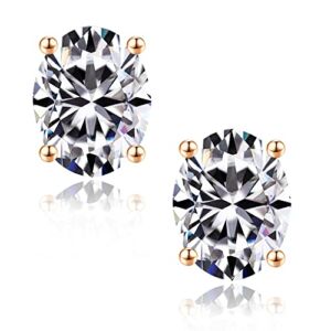 3ct Oval Cut Moissanite Earrings for Women, Brilliant D Color VVS1 Clarity Lab Created Moissanite Simulated Diamond Earrings 18K Rose Gold Plated S925 Sterling Silver 4-Prong Moissanite Earrings Studs