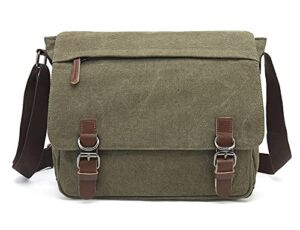 Sechunk Canvas Leather Messenger Bag Shoulder bag Cross body bag Crossbody (armygreen, large)
