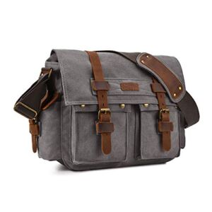 Kattee Military Messenger Bag Canvas Leather Shoulder Bag Fits 13.3/15.6 Inch Laptop