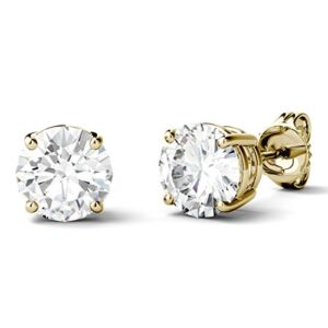 Charles & Colvard Created Moissanite 6.5mm Round Cut Stud Earrings for Women | 2 cttw DEW | Lab Grown | Solid 14K Yellow Gold