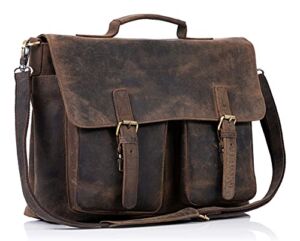 KomalC 16 Inch Leather briefcase Laptop Messenger Bags for Men and Women Best Office School College Satchel Bag (Messenger Bag)