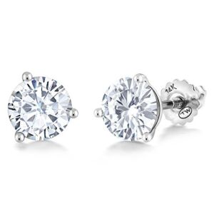 14K White Gold Stud Earrings Set Round Forever Classic Faint Color 1.60cttw 6mm Created Moissanite from Charles & Colvard