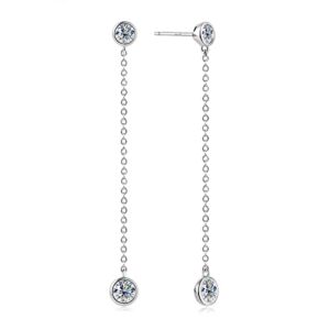 Moissanite Earrings for Women, Lab Created Diamond Dangle Drop Long Chain Earrings, 925 Sterling Silver Hypoallergenic Jewelry Gifts, Statement Prom Earrings 18K White Gold Plated