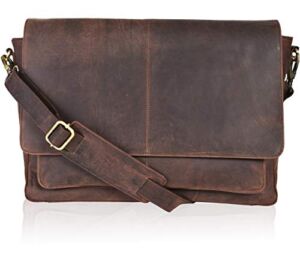 Real Leather Messenger Bag for Men and Women – Laptop Briefcase Bag For College, Office, Adjustable Shoulder Strap Satchel