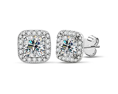 Moissanite Earrings Lab Grown Diamond 2 Carat Sterling Silver Hypoallergenic White Gold Earrings for Women Halo Cushion Square Cut Valentines Anniversary Engagement Gifts for Her Mothers Day | The Storepaperoomates Retail Market - Fast Affordable Shopping