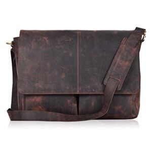 ESTALON Real Leather Messenger Bag for Men and Women – Laptop Briefcase Bag For Office,College, Adjustable Shoulder Strap Satchel