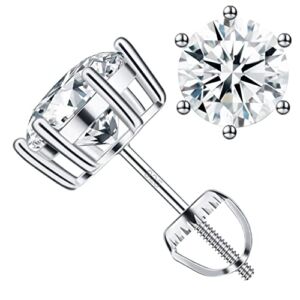 Diamond Earrings for Women Men Moissanite Earrings 1ct-4ct 925 Sterling Silver Plated 18K White Gold Studs with Screw Ear Backs , Lab Round Cut Brilliant D Color VVS1 Clarity Moissanite, Gifts for Wife Mom Girlfriend Boy and Girl ( 1 Carats 0.5 Ct Each )
