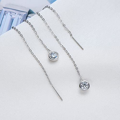 Moissanite Threader Earrings for Women, Sterling Silver Chains Earring Mujer Hypoallergenic Piercing Earring Anniversary Birthday Christmas Gifts for Her | The Storepaperoomates Retail Market - Fast Affordable Shopping