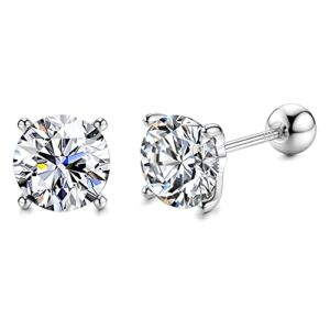 GEMQUEEN Moissanite Stud Earrings 1/2/3ct Brilliant Round Cut D Color VVS1 Clarity Lab Created Diamond Earrings 18K White Gold Plated Hypoallergenic Sterling Silver Moissanite Stud Earrings for Women