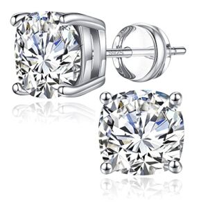 Sterling Silver Moissanite Stud Earrings for Women, 3ct Cushion Cut Simulated Diamond Hypoallergenic Sterling Silver Four Prongs Solitaire Moissanite Stud Wedding Earrings for Women Sensitive Ears