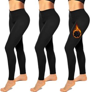 Fleece Lined Leggings for Women No See-Through-High Waisted Soft Athletic Tummy Control Black Pants for Running Yoga Workout(Small-Medium)
