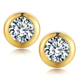 HOTTIE HONEY Moissanite Stud Earrings, 1ct DF Color Brilliant Round Cut VVS1 Clarity Diamond Earrings Created at Lab with 18K Gold Plated Sterling Silver Pin and Post for Women Men, Girls