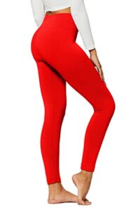 Premium Women’s Fleece Lined Leggings – High Waist – Regular and Plus Size – 20+ Colors -True Red – Large – X-Large