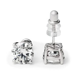 Moissanite Stud Earrings 2ct 8mm, Secure Screw Back, 18K White Gold Vermeil Hypoallergenic, GRA Laser Engraved, Round Brilliant D Color, +Jewelry Cleaning Pen, Lab Created Diamonds Men Women