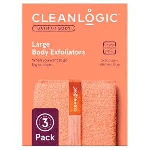 Cleanlogic Bath and Body Exfoliating Body Scrubber, Large Exfoliator Tool for Smooth and Softer Skin, Daily Skincare Routine, Assorted Colors, 3 Count Value Pack