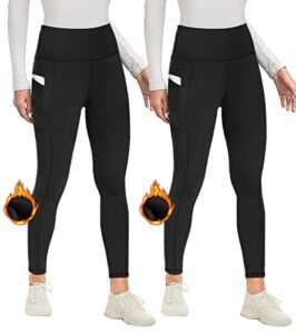 NexiEpoch Fleece Lined Leggings Women – High Waist with Pockets Thermal Warm Tummy Control Pants Yoga Workout Winter（Large-X-Large,Black