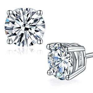 Moissanite Stud Earrings 925 Sterling Silver 2 Carat Classic Solitaire Round Four Prong Lab Created Diamond Jewelry Engagement Gifts for Women Men