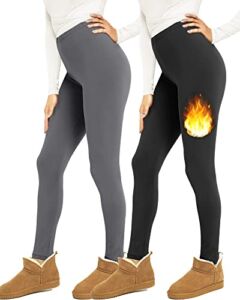 QGGQDD 2 Pack Fleece Lined Leggings Women – Black Winter Warm Thermal Workout Yoga Leggings