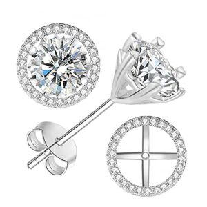 2-IN-1 Design 1CT Moissanite Stud Earrings 18K White Gold Plated D Color Diamond With GRA Certification 925 Sterling Silver Ideal Gift for Women Valentines, Mothers Day, Christmas, and Birthdays (2-IN-1)