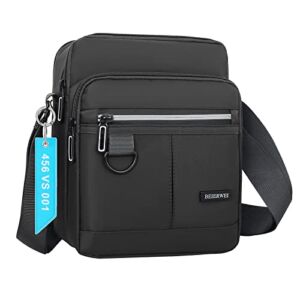 Men’s Small Messenger Bag Waterproof Shoulder Bag Casual Black Purse Handbag Crossbody Bag Sling Bag for Work School (Black-2)