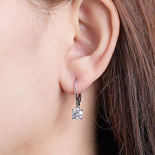 DovEggs Sterling Silver 2ct 6.5mm G-H-I Color Cut Moissanite Leverback Drop Hoop Earring for Women | The Storepaperoomates Retail Market - Fast Affordable Shopping