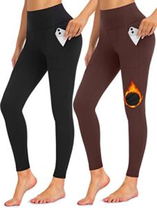 Aoliks Fleece Lined Leggings for Women with Pockets Thermal High Waisted Yoga Pants with Pockets Warm Slimming Workout Running Pants