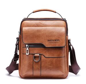 Hjkiopc Zipper Buckle Leather Messenger Bag Vintage Handle Bags (Red-brown)