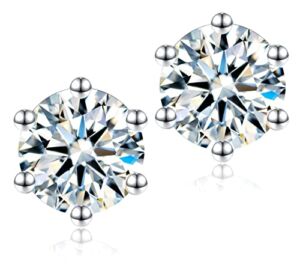 Moissanite Stud Earrings for Women Men, 1-4CT 6-Prong DF Color Ideal Cut Lab Created Diamond 18K White Gold Plated Earrings with Certificate of Authenticity (1CT)