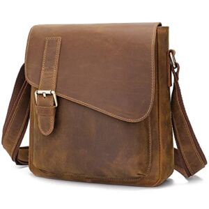 Augus Men’s Leather Messenger Bag Shoulder Crossbody Backpack Bags Purse for Women Vintage Anti-Theft Waterproof Casual for Travel Work (Brown)