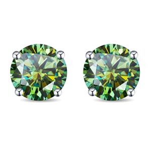 Letmexc Classical 4-Claws Moissanite Lab Diamond Woman Earrings Studs 925 Sterling Silver Plated 18K White Gold Brilliant Round Cut D Colorless VVS1 Clarity Colors Moissanite Diamond Earrings Studs for Women (1.0ct (1.0ct*2), Green)
