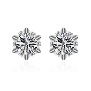 DALUDALU White Gold Plated S925 Sterling Silver Brilliant Round Cut Moissanite Stud Earrings Lab Created Diamond Snowflake Stud Earring for Women Girls Sensitive Ears