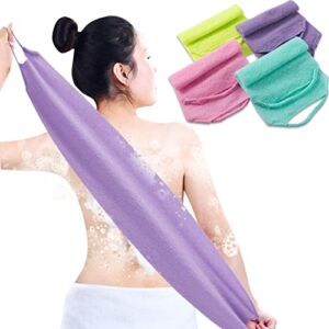 4 Pcs Exfoliating Back Scrubber with Handles,Nylon Back Exfoliator Extended Length Back Washers Stretchable Exfoliating Washcloth Pull Strap Shower Scrubber for Body Cleans Skin Massages for Women Men