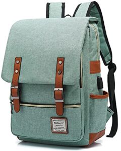 UGRACE Vintage Laptop Backpack with USB Charging Port, Elegant Water Resistant Travelling Backpack Casual Daypacks School Shoulder Bag for Men Women, Fits up to 15.6Inch Laptop in Green