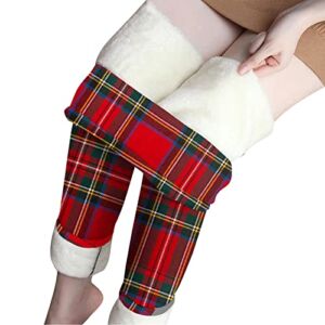 Womens Christmas Leggings Tummy Control High Waisted Plaid Athletic Jogger Plus Size Fleece Lined Sherpa Sweatpants,Christmas Leggings for Women 2022 H XXL