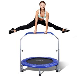 SereneLife Portable & Foldable Trampoline – 40″ in-Home Mini Rebounder with Adjustable Handrail, Fitness Body Exercise – SLSPT409, Blue