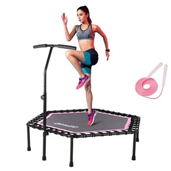 Newan 48” Fitness Trampoline with Adjustable Handle Bar, Silent Trampoline Bungee Rebounder Jumping Cardio Trainer Workout for Adults – Max Limit 330 lbs | The Storepaperoomates Retail Market - Fast Affordable Shopping